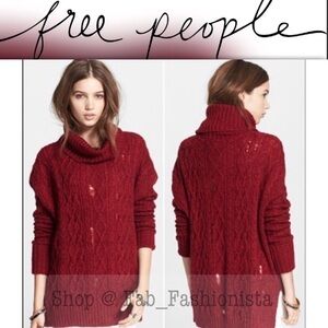 Free People Distressed Oversized burgundy sweater size medium